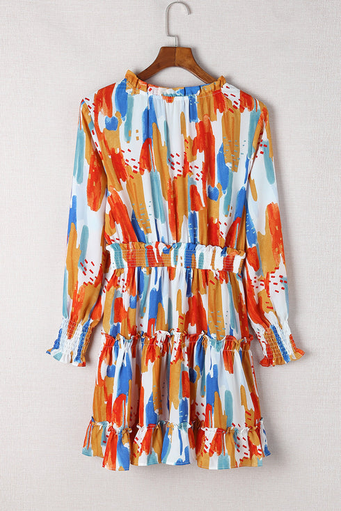 V Neck Long Sleeve Tie Waist Mini Dress